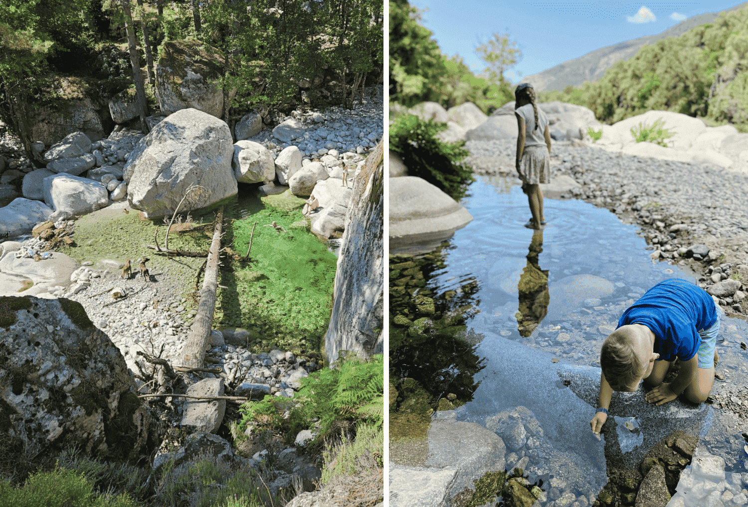 kinderen spelen in rivier in Corsica